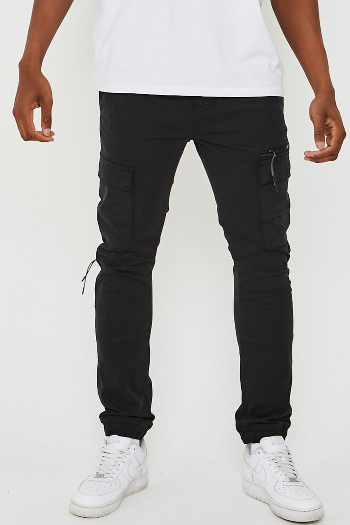 Becklow Tapered Cargo Cotton Joggers - Black