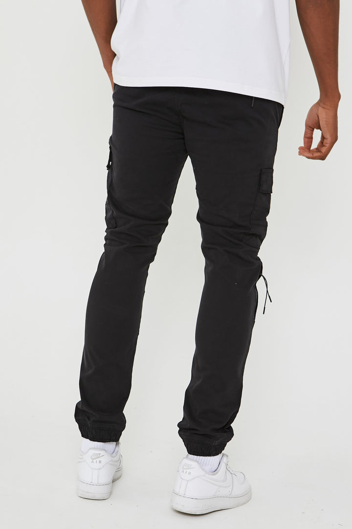 Becklow Tapered Cargo Cotton Joggers - Black