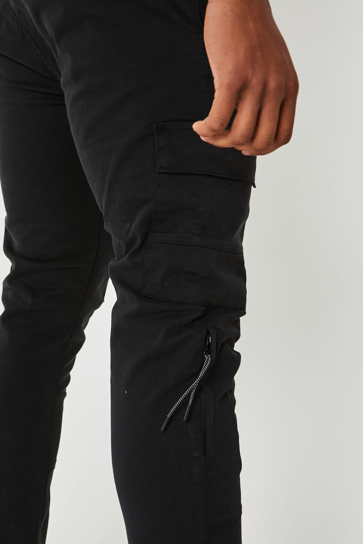 Becklow Tapered Cargo Cotton Joggers - Black