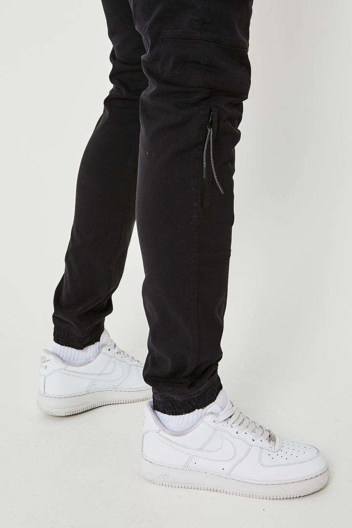 Becklow Tapered Cargo Cotton Joggers - Black