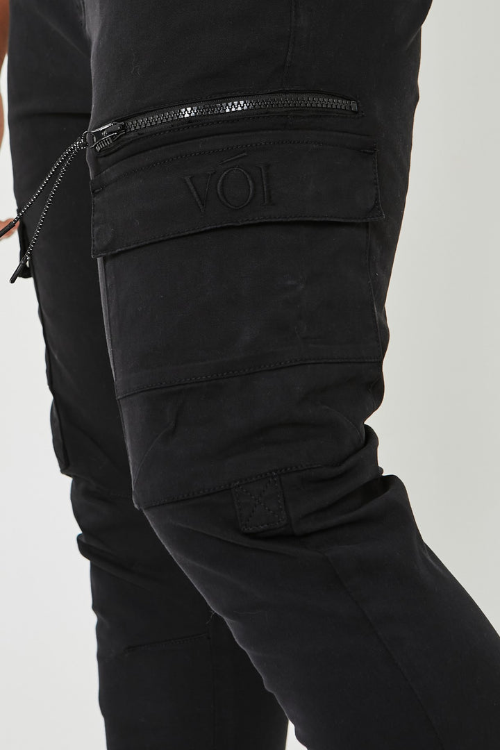 Becklow Tapered Cargo Cotton Joggers - Black