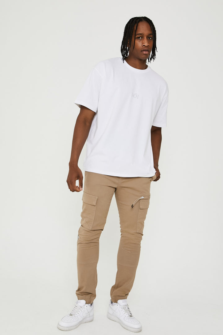 Becklow Tapered Cargo Cotton Joggers - Beige