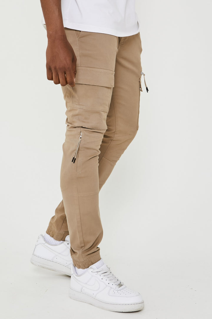 Becklow Tapered Cargo Cotton Joggers - Beige