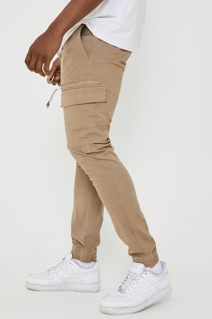 Becklow Tapered Cargo Cotton Joggers - Beige