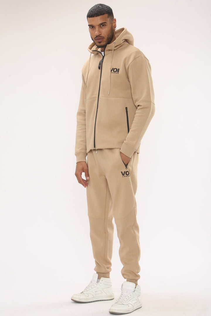 Arlo Zip Through Fleece Tracksuit - Tan